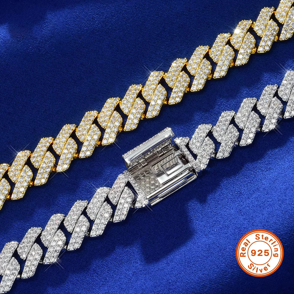 Hiphop S Sier Moissanite Dia Double Rig Cuban Bracelet and Necklace
