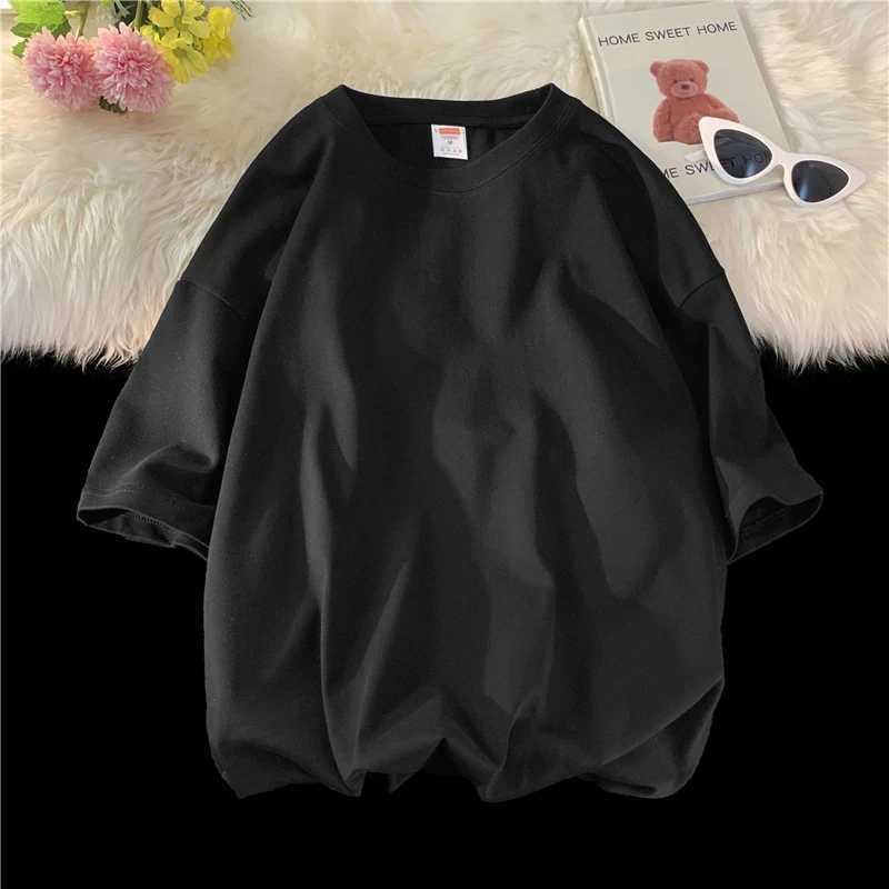 Oversized Summer Short Sleeve Mens T Shirt New Fashion Solid Color Loose O-Neck T Shirts Cotton Hip Hop Streetwear Top TeesT250307