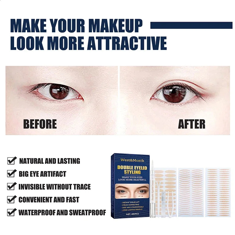 Double Eyelid Tape Invisible Lace Olive Shape Type Lasting Waterproof Glue-free Natural Mesh Will Stick Beautiful Eye 250224