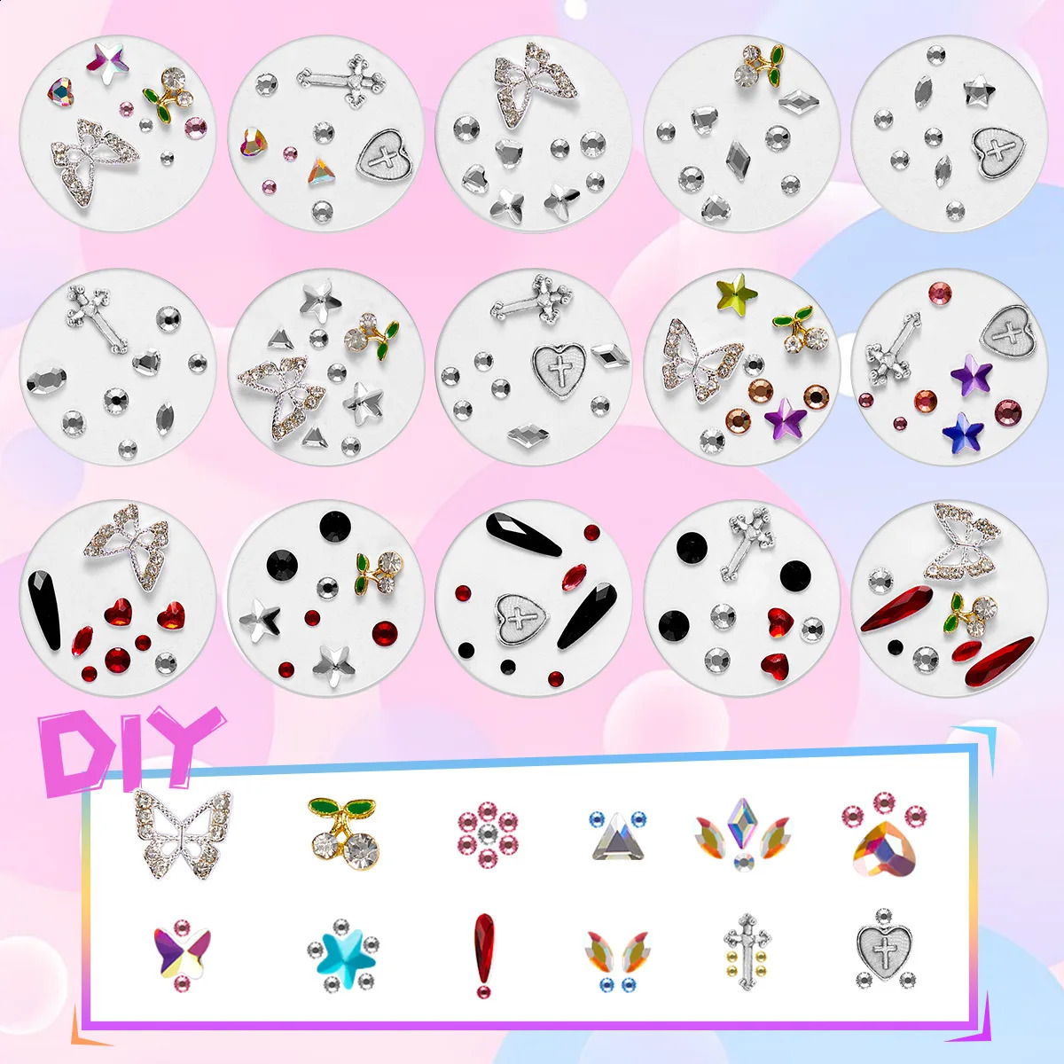 1 Set Fashion Professional Tooth Gems Kit Tooth Stones Jewelry Teeth Decoration Various Shapes Teeth Diamonds Diy Dental Toys 250228