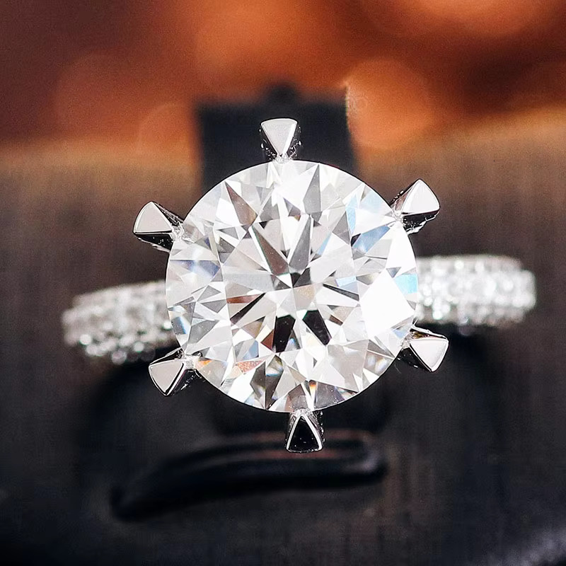Gift Luxury Wedding Rings Big Size Main Stone French Pave Three Rows Diamonds Band14Kwhite gold Moissanite Diamond Ring Women