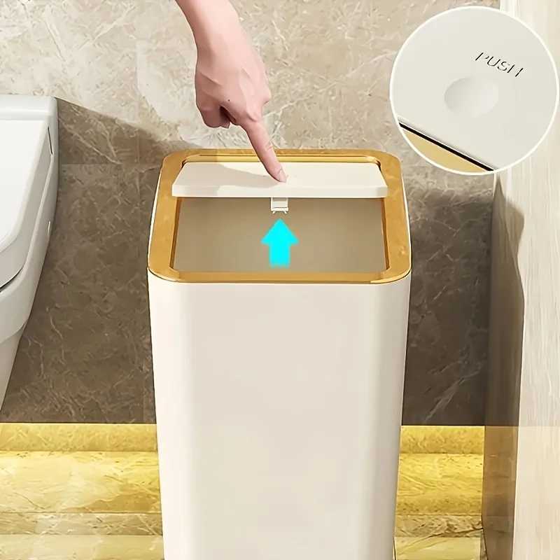 10L Smart Trash Can With One Button Up Lid High Looking Anti Odor Lidded High End Slit Paper Basket For The Toilets Y250301
