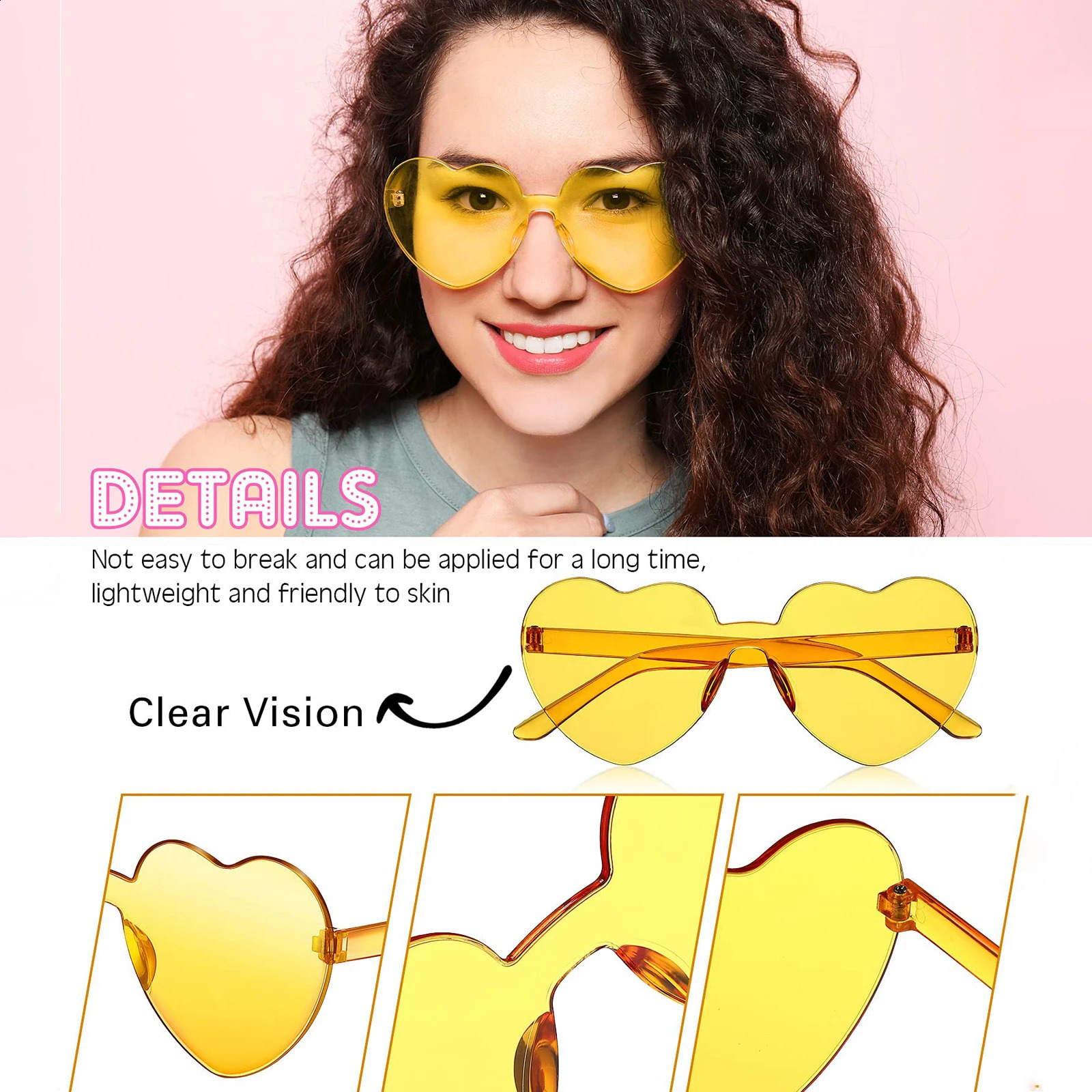 10-100Pcs Wedding Heart Glasses Wedding Favors Rimless Heart Glasses Bachelorette Party Favors Candy Color Heart Sunglasses 250221