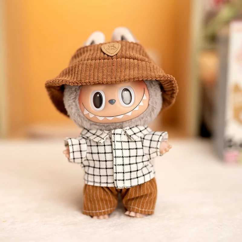 Hot Labubu doll clothing fashion clothing hat plain weave shirt vertical striped shorts for 17cm doll clothing doll accessories gifts W250301