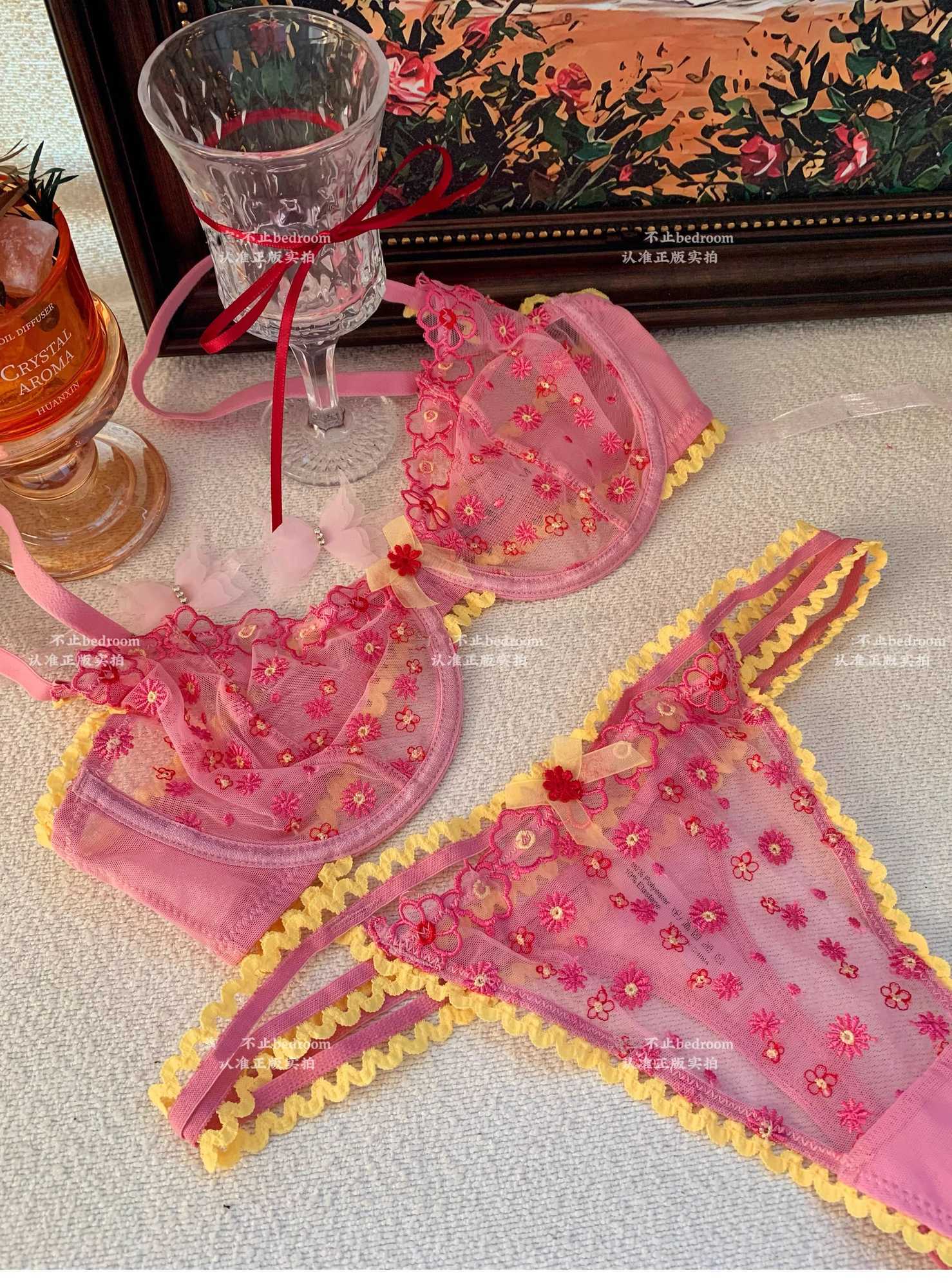 Romantic Floral Underwear Women Large Size Embroidery Lace Sexy Bras Pure Desire Bra Lingerie Set for WomenXJ250301