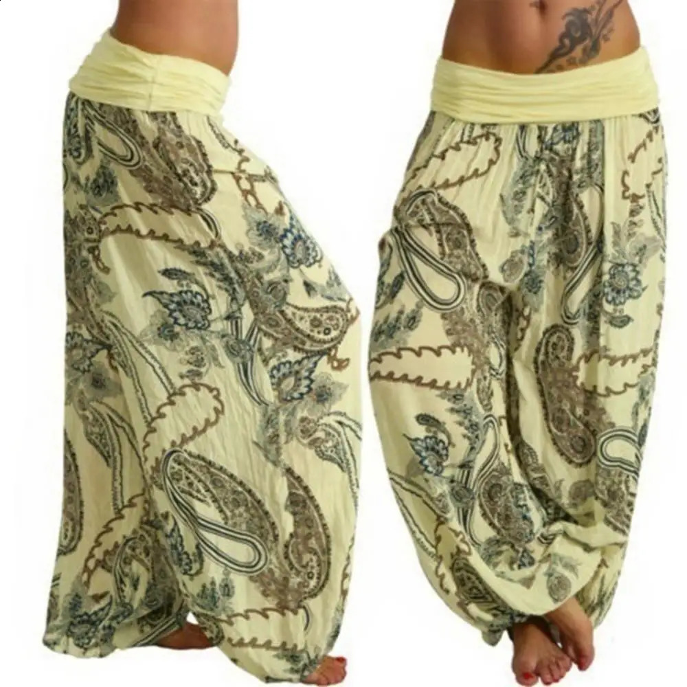 Women Boho Loose Pants Paisley Print High Waist Ankle Tied Harem Baggy Long Bloomers Trousers Female Pantalones w250228