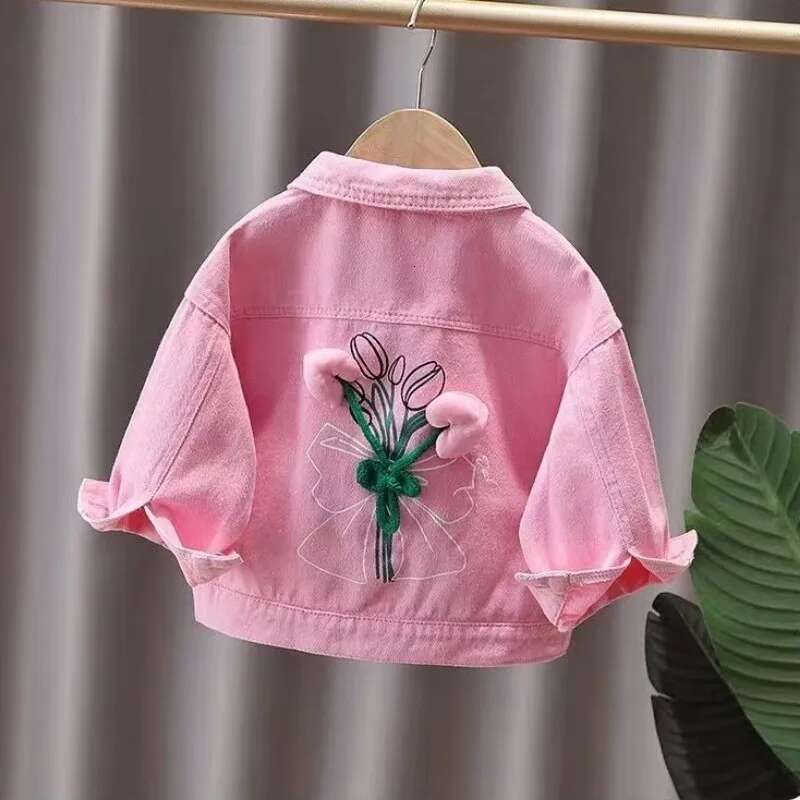 Ddmyshoesvip Spring And Autumn Jackets New Fashionable Girl Baby Cute Back D Small Wer Pink Denim Coat Girls Top