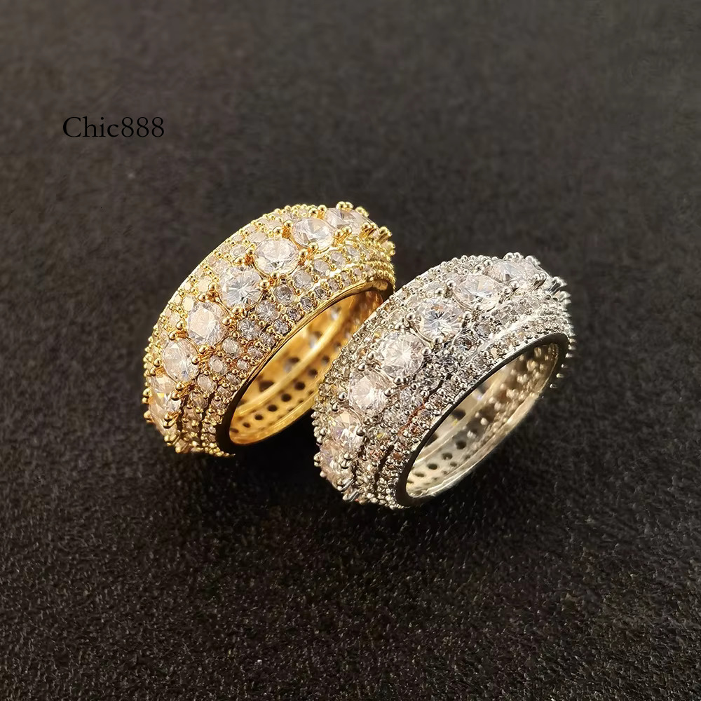 Fashion Selg Hiphop Gold Plated Unisex Iced Out CZ Royal Lab Dia Wedding Engagement Band Ring