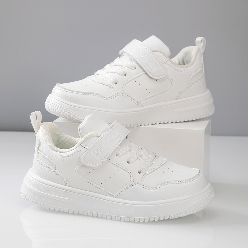 All White Leather Youth Shoes Fashion Kids Children Student Tennis Running Sneakers Kidsnest Sport Trainers For Boys Girls Big Sizes US5C-US6Y 000130