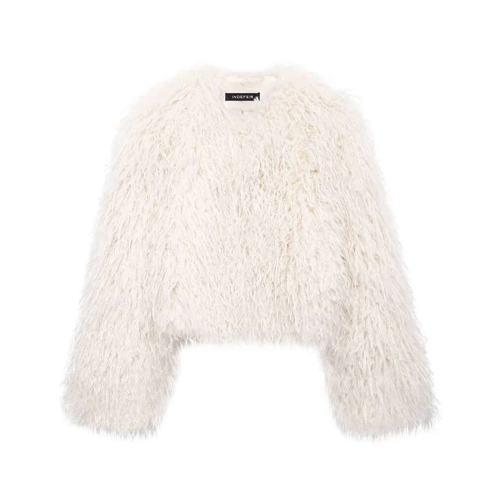 2024 RARF Winter New Product Women's Fashion Casual Plush Long Sleeve Round Neck Short Loose Coat