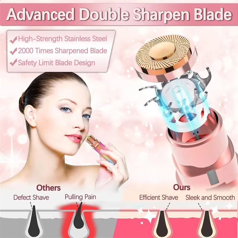 Womens Electric Eyebrow Trimmer Mini Shaver Razors Portable Hair Remover Women Built-in LED Light 250224