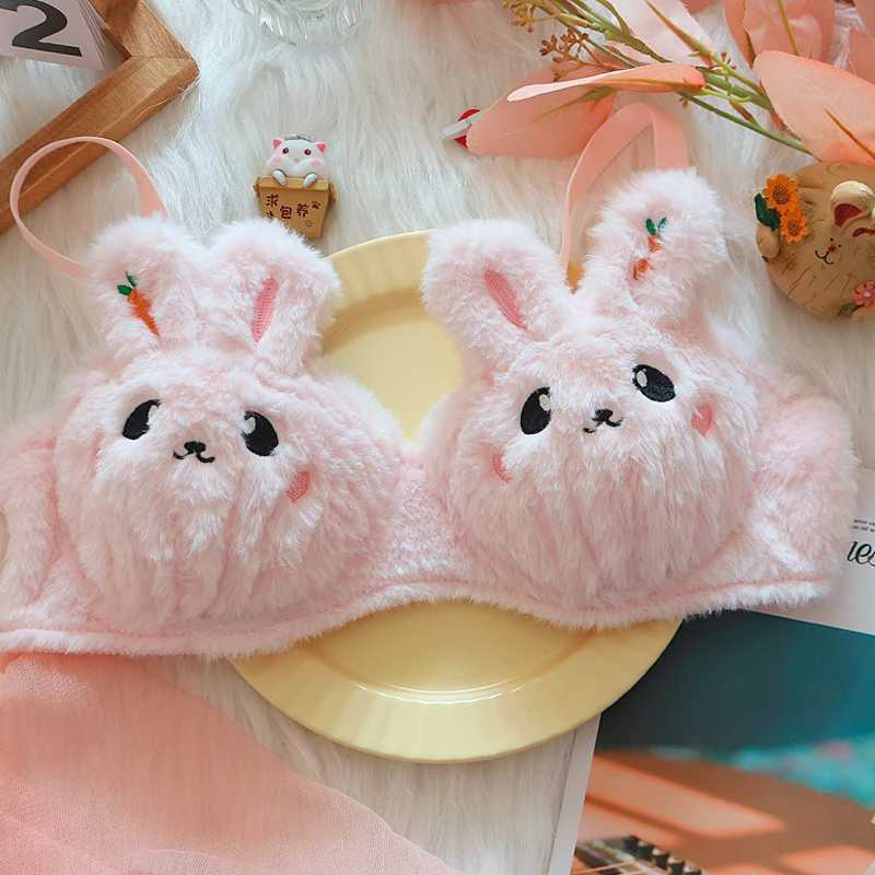 Japanese lolita girls plush lingerie with underpants no steel ring push-up bra set warm lingerie underpants suit rabbit braletteXJ250301