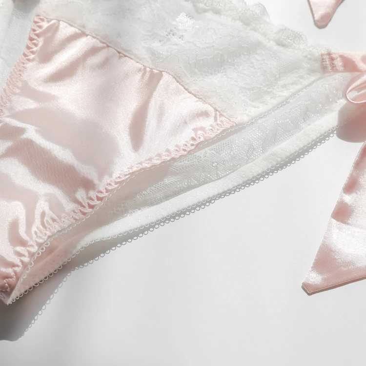 New Lotus Leaf Bow Ruffle Bralette Home Textile Bra Underwear Set Non Silk Satin Bra Shorts Set Underwear Womens BraXJ250301