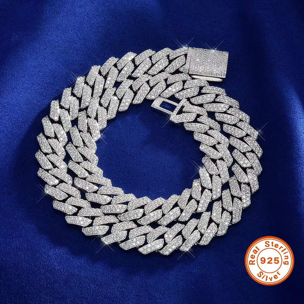 Hiphop S Sier Moissanite Dia Double Rig Cuban Bracelet and Necklace
