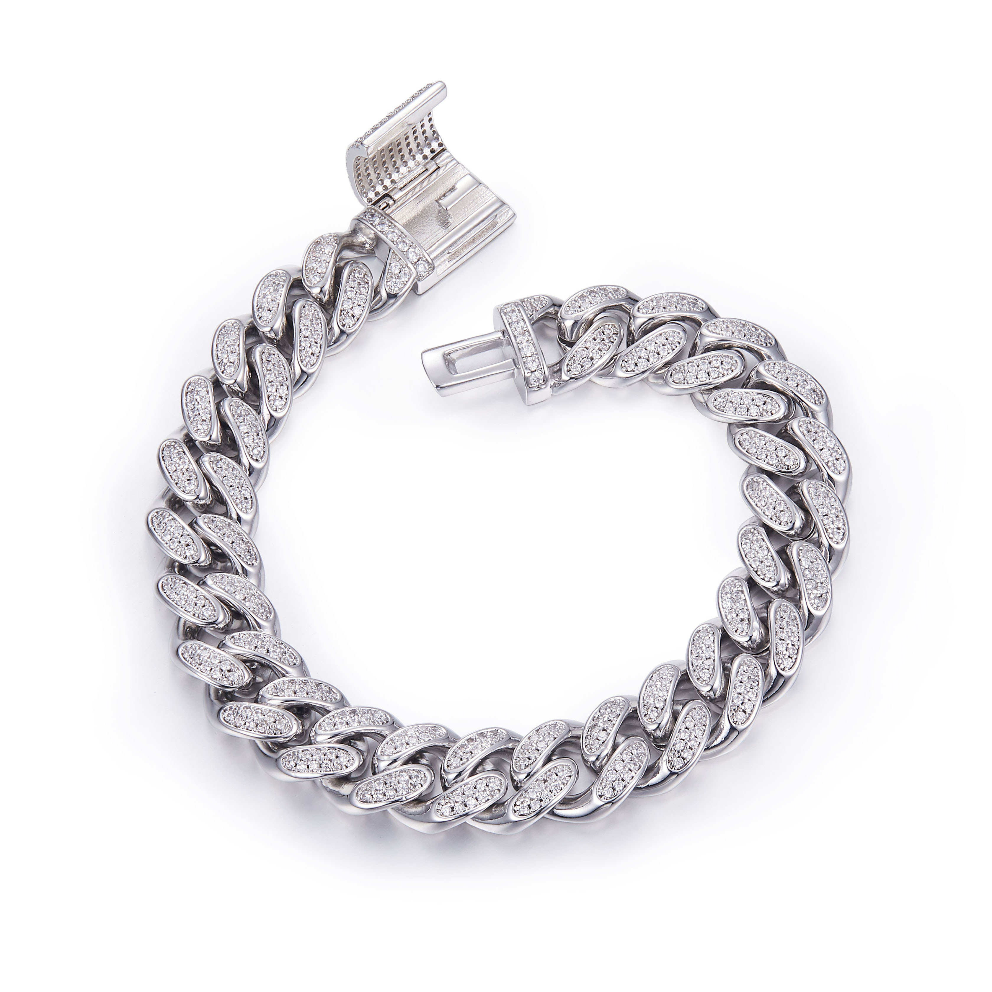 Ready to ship 12mm Moissanite sier Cuban bracelet men's platinum plated ice chain hip-hop gift