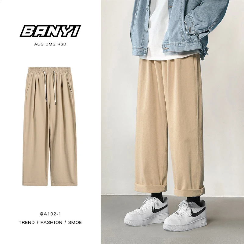 Cotton black casual pants mens fashion oversized wide leg pants mens Japanese street loose straight pants mens Trousers M-3XL 250228