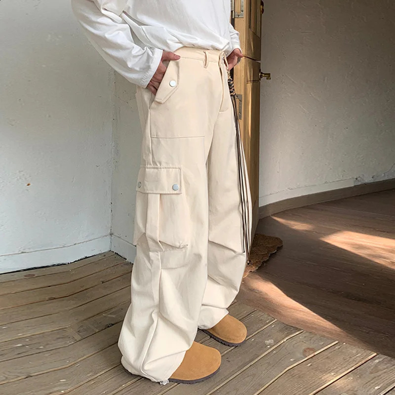 Korean Style Mens Y2k Traksuits Brown Wide Leg Baggy Cargo Pants Japan Tech Wear Trousers Sweatpants Straight Track Pants 250225