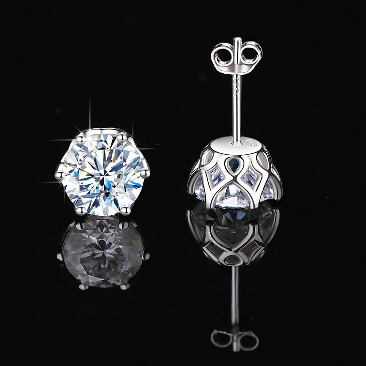 Sterg Sier Classic 6 Prongs Moissanite Earrings Studs With Certifcate D Color VVS1 Trendy Fine Jewelry