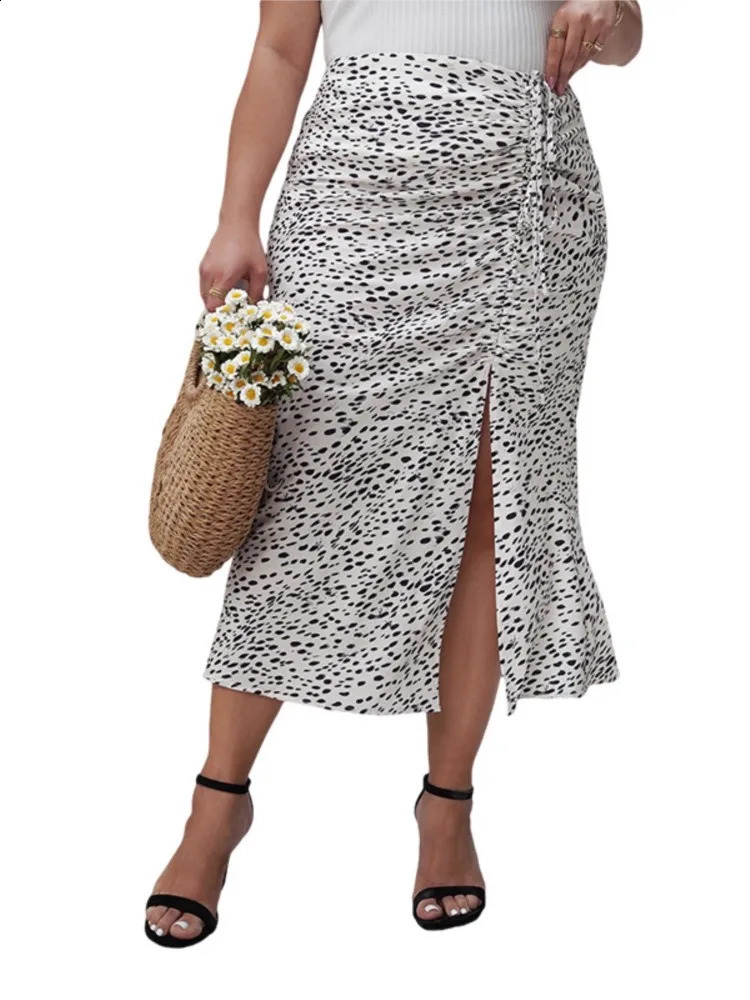 Plus Size Spring Summer Midi Leopard Print Skirts Women A-Line High Waist Fashion Bodycon Slim Ladies Skirts Split Woman Skirts 250224