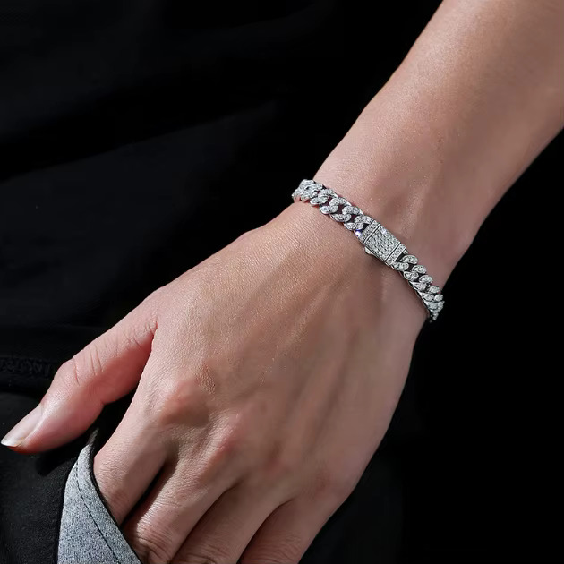 sterg Sier Jewelry 8mm Hiphop Cuban Men Hip Hop Mens Moissanite Bracelet