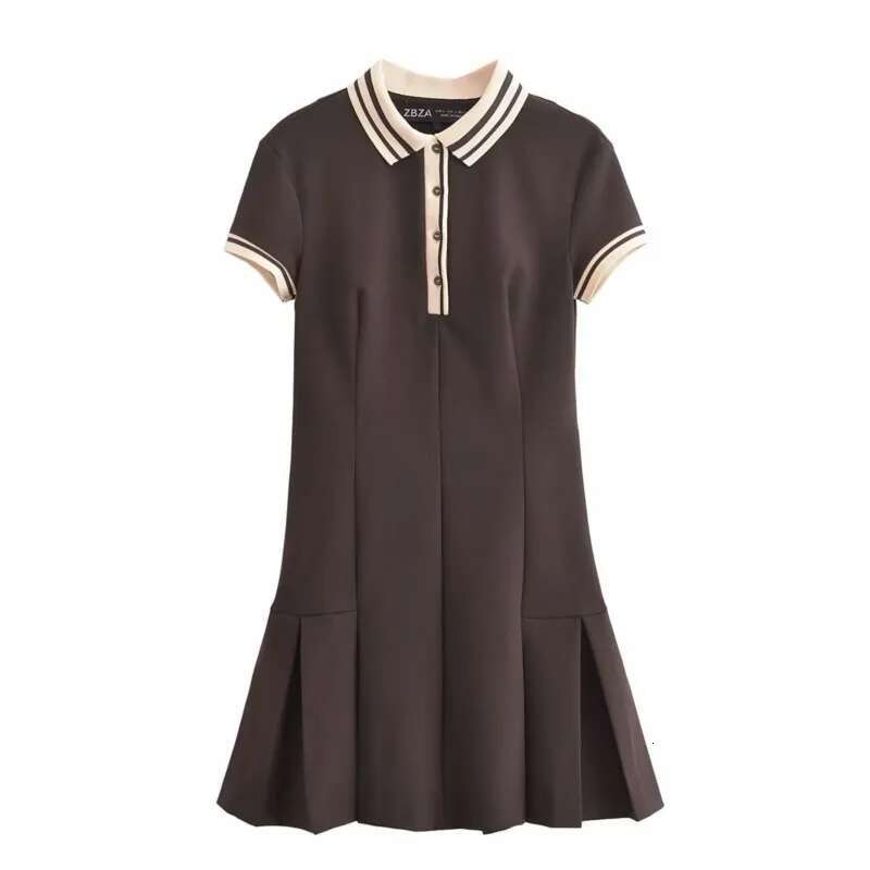 Wide Pleated Short For Woman Autumn Casual Ribbed Pattern Mini Shirt Style Dresses Female Midi Dress