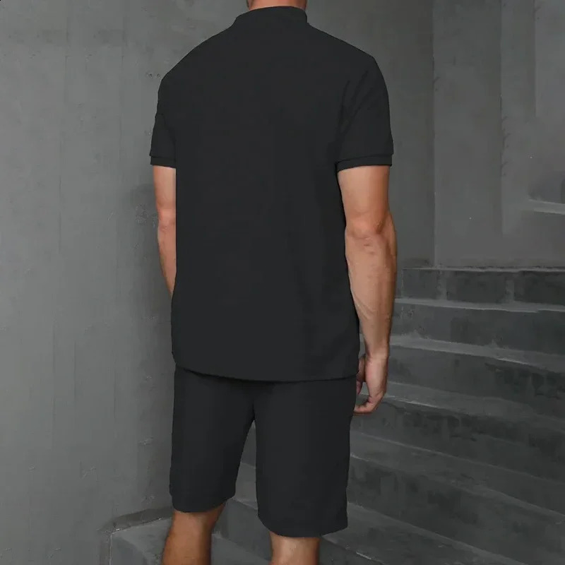 Tracksuit Men Waffle Fabric Polo Suit Zip Control Short Sleeve Two-Piece Set Loose Breathable Outdoor Sports Wear 250225