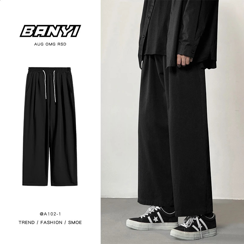 Cotton black casual pants mens fashion oversized wide leg pants mens Japanese street loose straight pants mens Trousers M-3XL 250228