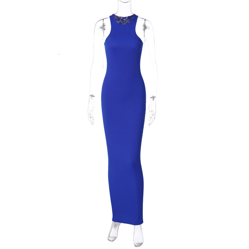 Women's 2023 Spring New Fashion Solid Sleeveless Round Neck Slim Fit Dress