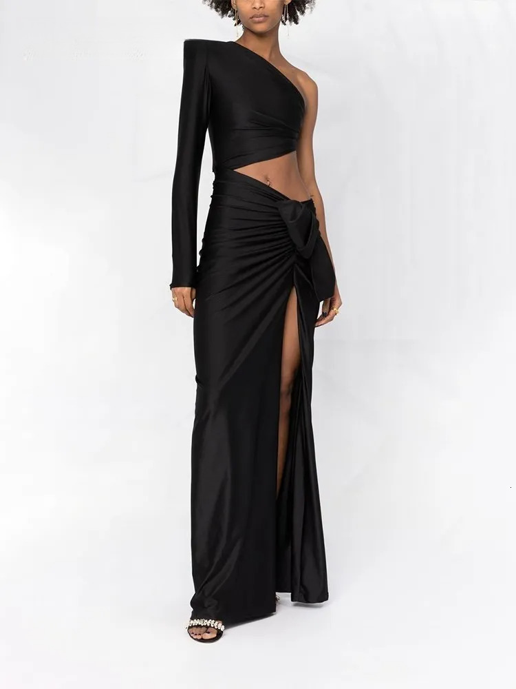 Solid Irregular Spliced Bowknot Dresses For Women Diagonal Collar One Shoulder Temperament Dress Female Fashion New