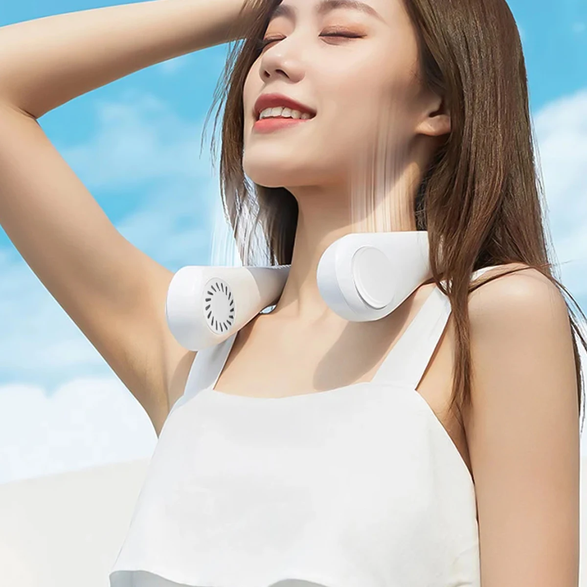 2024 Leaf Less Neck Hanging Small Fan USB Charging Outdoor Portable Portable Sports Neck Hanging Fan Essential for Lazy People