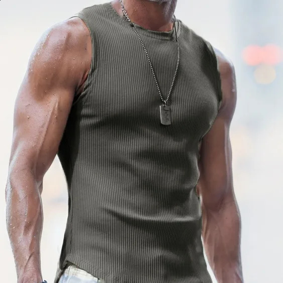 Mens Muscle Tank Tops Sleeveless Shirt Hight Elasticity Thread for Men Workout Casual Gym Top Tee 250225