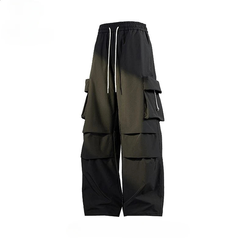 Streetwear Y2k pants Harajuku multi pocket cargo pants loose sports waterproof lightweight casual pants mens retro style 250225