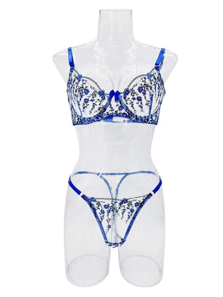 Sexy Bra Sets for Women Floral Transparent Lingerie Lace Embroidery Fairy Seamless Underwear See Through Exotic Bra Brief SetXJ250301