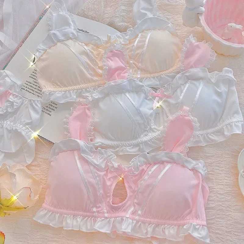 Japanese Cute Girl Lace Bra Set Hollow Sexy Sweet Rimless Underwear Bras for WomenXJ250301