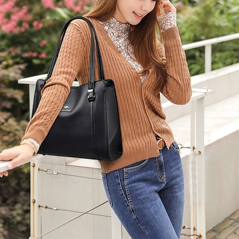 Genuine Soft Leather Handbags For Women Vintage Shoulder Tote Bag Designer Ladies Large Capacity Purse Bags