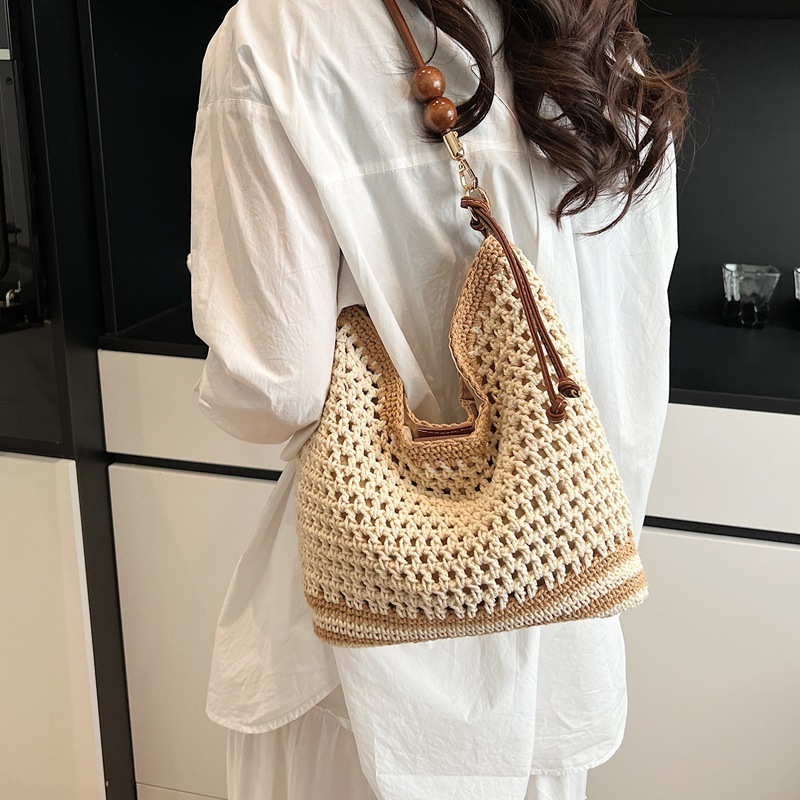 Beach vacation woven women's 2025 summer new commuting shoulder crossbody hollowed out hand-held tote bag #swissmilitary