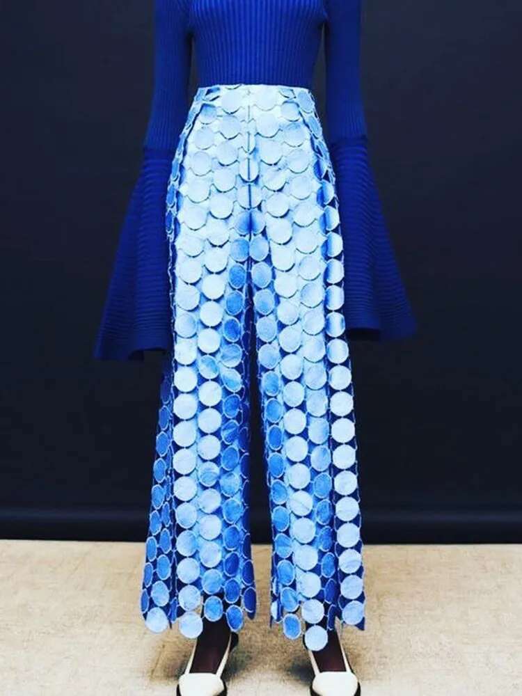 Solid Designer Wide Leg Pants For Women High Waist Hollow Out Loose Casual Dot Trousers Female Fashion Clothes New