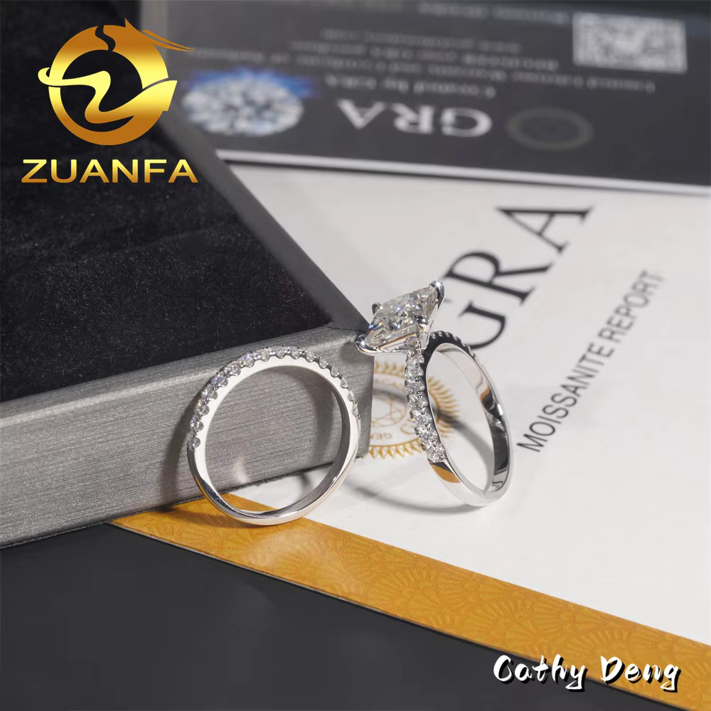 14K Real Gold VVS Moissanite Diamond Women Engagement Ring Set Princess Cut Solitaire Ring Hip Hop Jewelry Wedding Ring Band