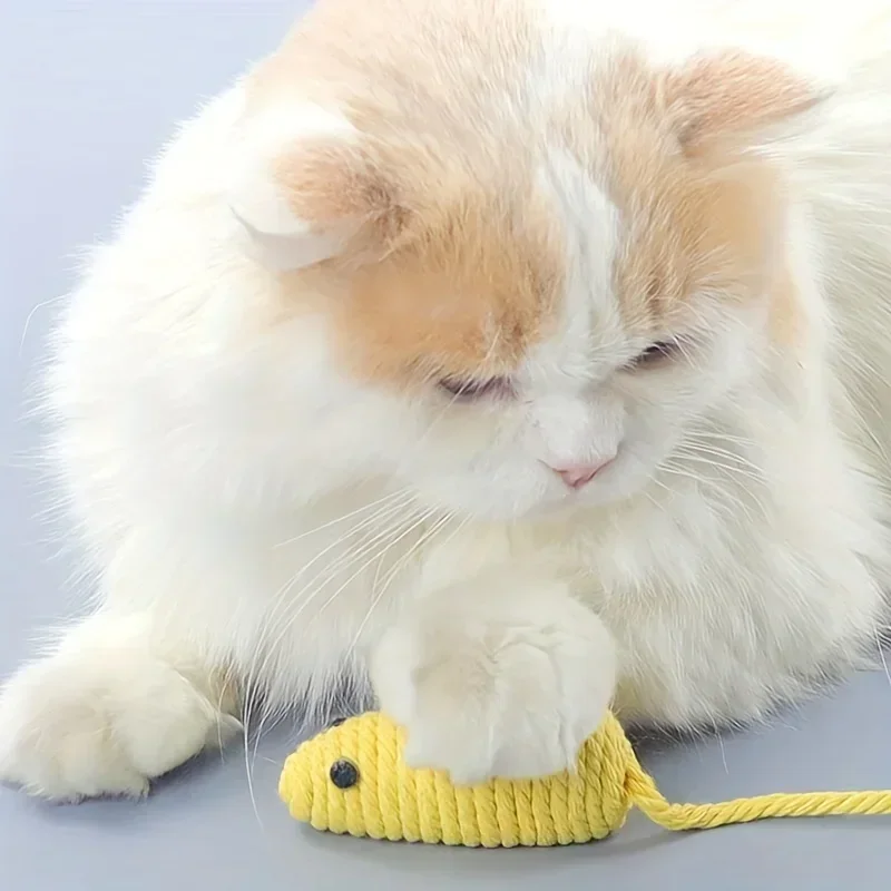 Cat Toys Mouse Shape Cat Chew Toy Interactive Kitten Toy Cotton Rope Hanging Design Cat Supplies