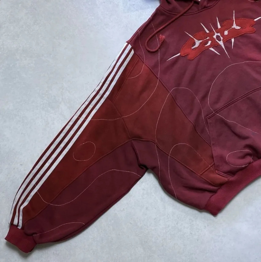 American Street Embroidery Washed Collage Hoodies Y2K Retro Loose Leisure Sports Hoodies for Men and Women Pullover Clothes 250228