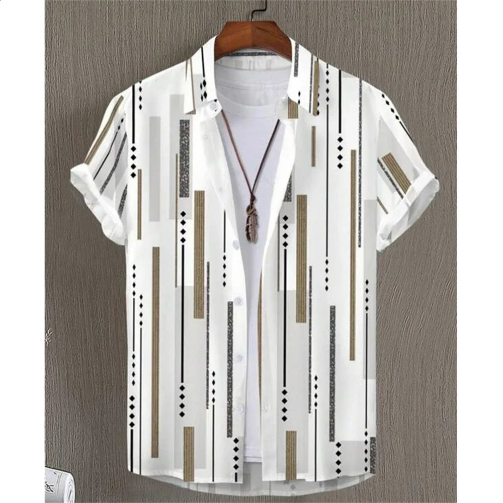 Hawaiian Beach Shirts Summer Men Shirt 3D Print Vintage Stripe Shirt Men Fashion Streetwear Short Sleeve Blouse Vocation Clothes 250224