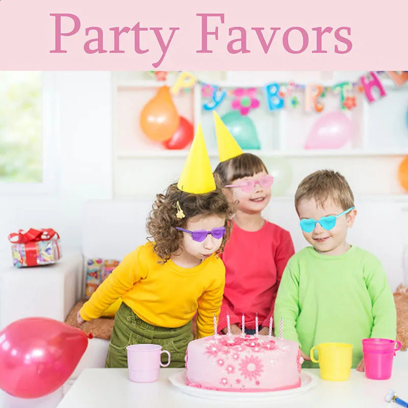 12-100Pcs Kids Heart Shaped Sunglasses Party Favors Birthday Children Heart Sun Glasses Rimless Candy Colorful Girls Boys Gifts 250221