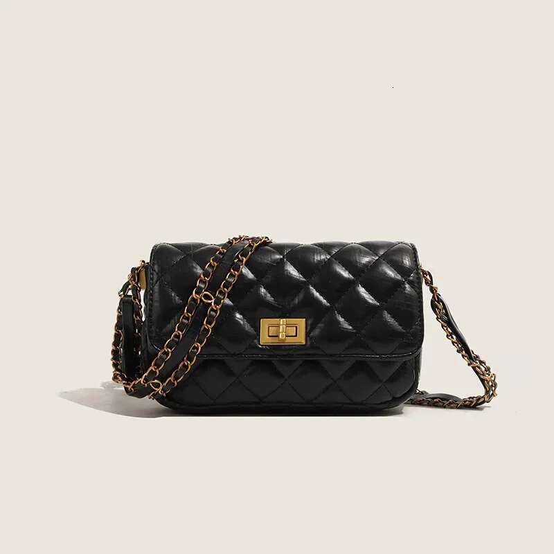 2025 New High End Fashion Versatile Floral Style Black Gold Chain Small Square Women's Single Shoulder Diagonal Cross Bag