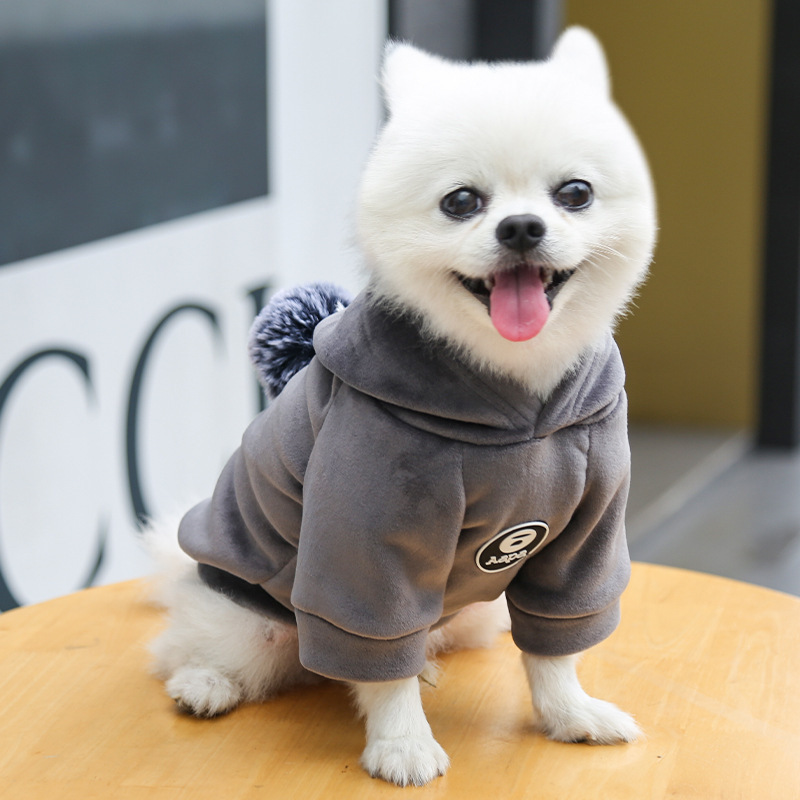 Classic Trendy Dog Hoodie Flannel Warm Soft Dog Clothes with Hair Ball and Fashion Logo, Dog Cold Weather Clothes, Dog Winter Coats for Small Medium D