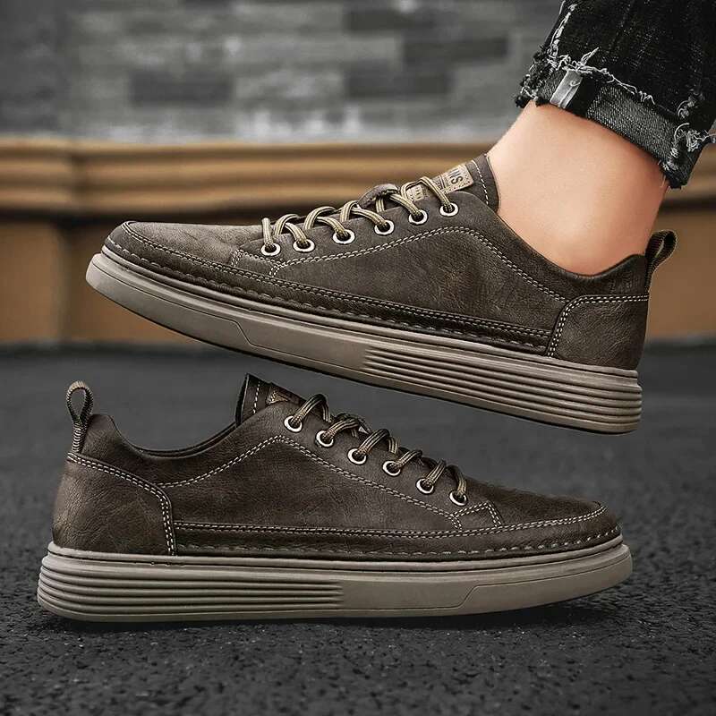 New Brand Men's Casual Leather Male Sneakers Comfortable Flat High End Fashion Lace Up Shoes For Men Tenis Mascuo