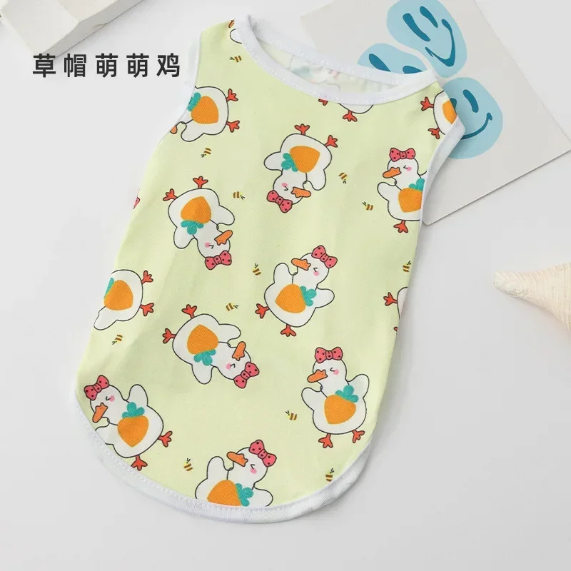 New Pet Dog Cut Cartoon Print Vest Breathable Pet Dog T-shirt Puppy Shirt French Bulldog Chihuahua Small Medium Dog Clothes