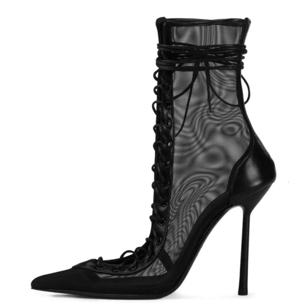 Spring/Summer New Lace Up Short Cool Side Zipper Banquet Slimming High Heels Sexy Knee Length Women's Boots