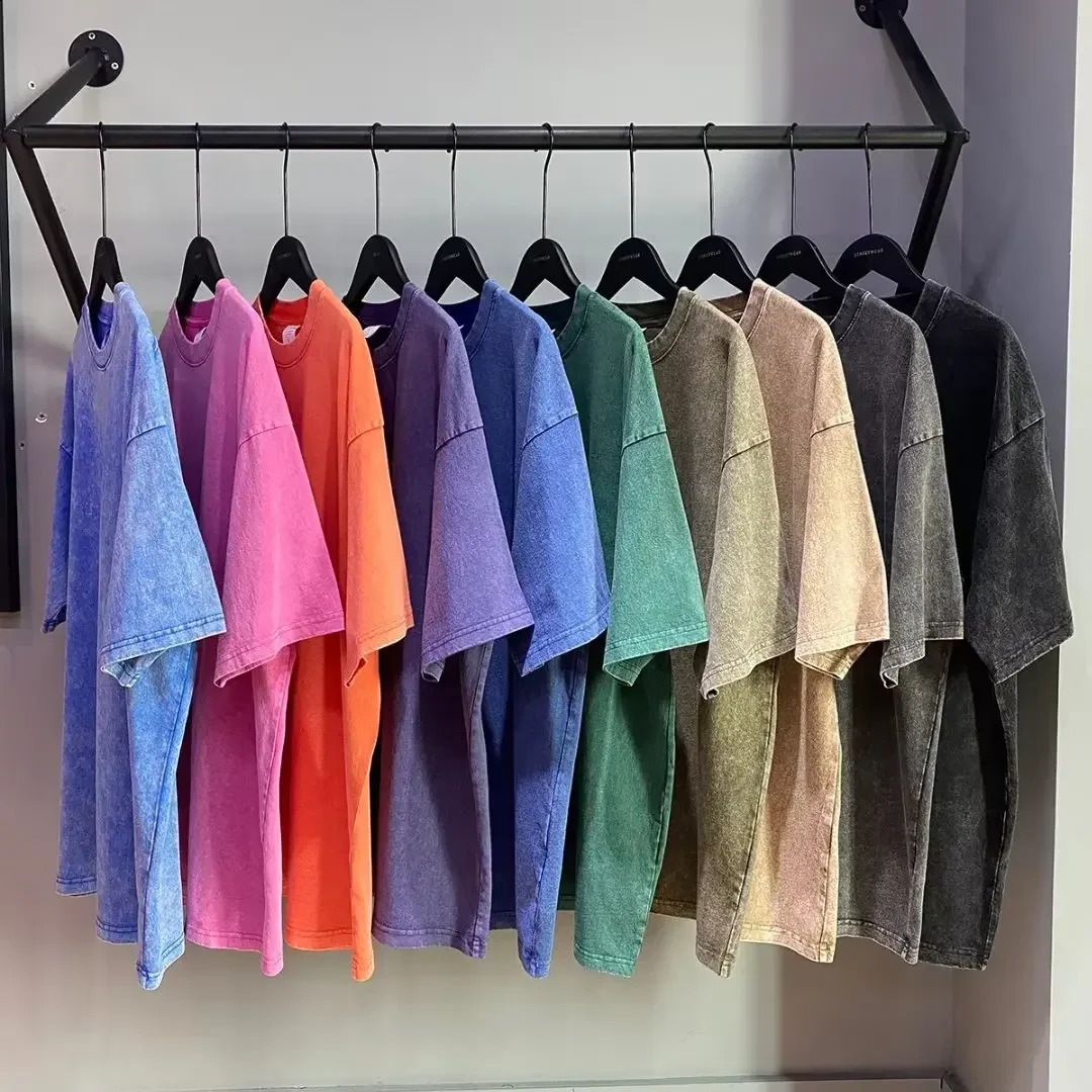 American Style Retro Heavyweight Solid Color Short Sleeved T-shirt Men Women Summer Street Trendy Washed Old Oversized Clothes 250225