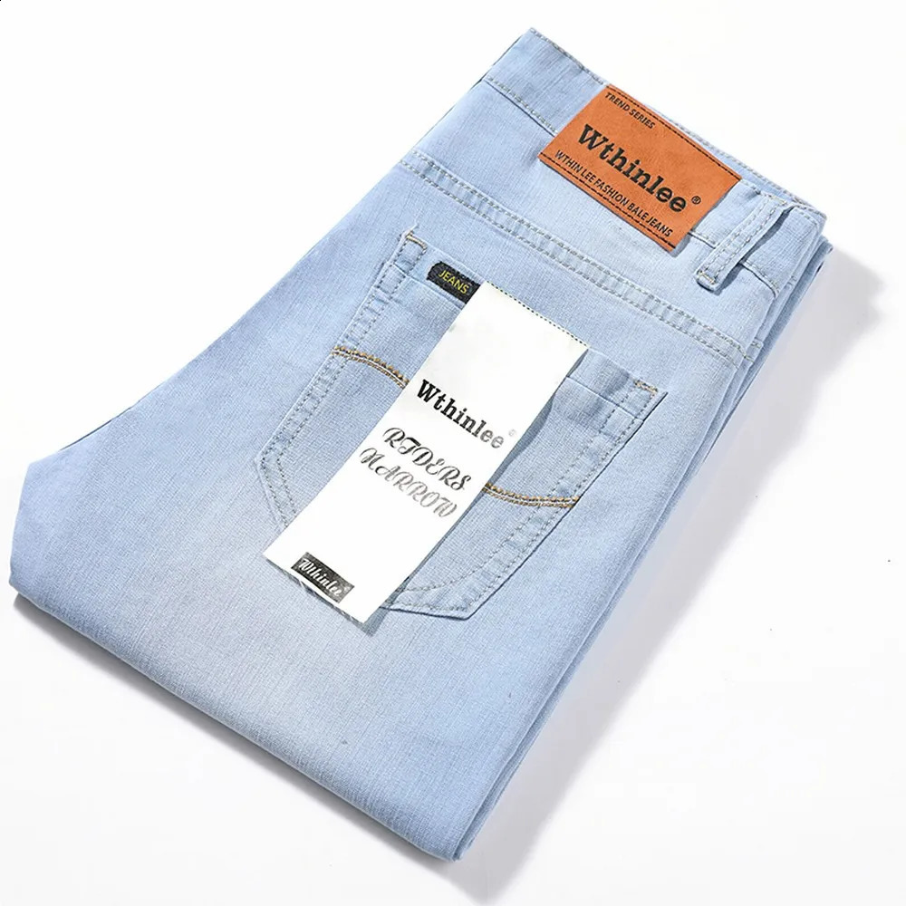 Wthinlee Spring Summer Business Jeans Men Light Blue Casual Straight Stretch Fashion Classic Work Denim Trousers Clothing 250228