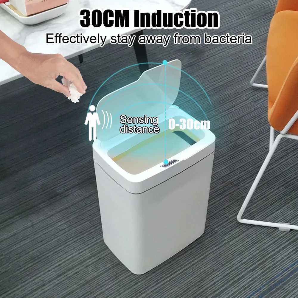 15L Smart Bathroom Trash Can Autatic Bagging Electronic Trash Can White Touchless Narrow Smart Sensor Garbage Bin Smart This Y250301